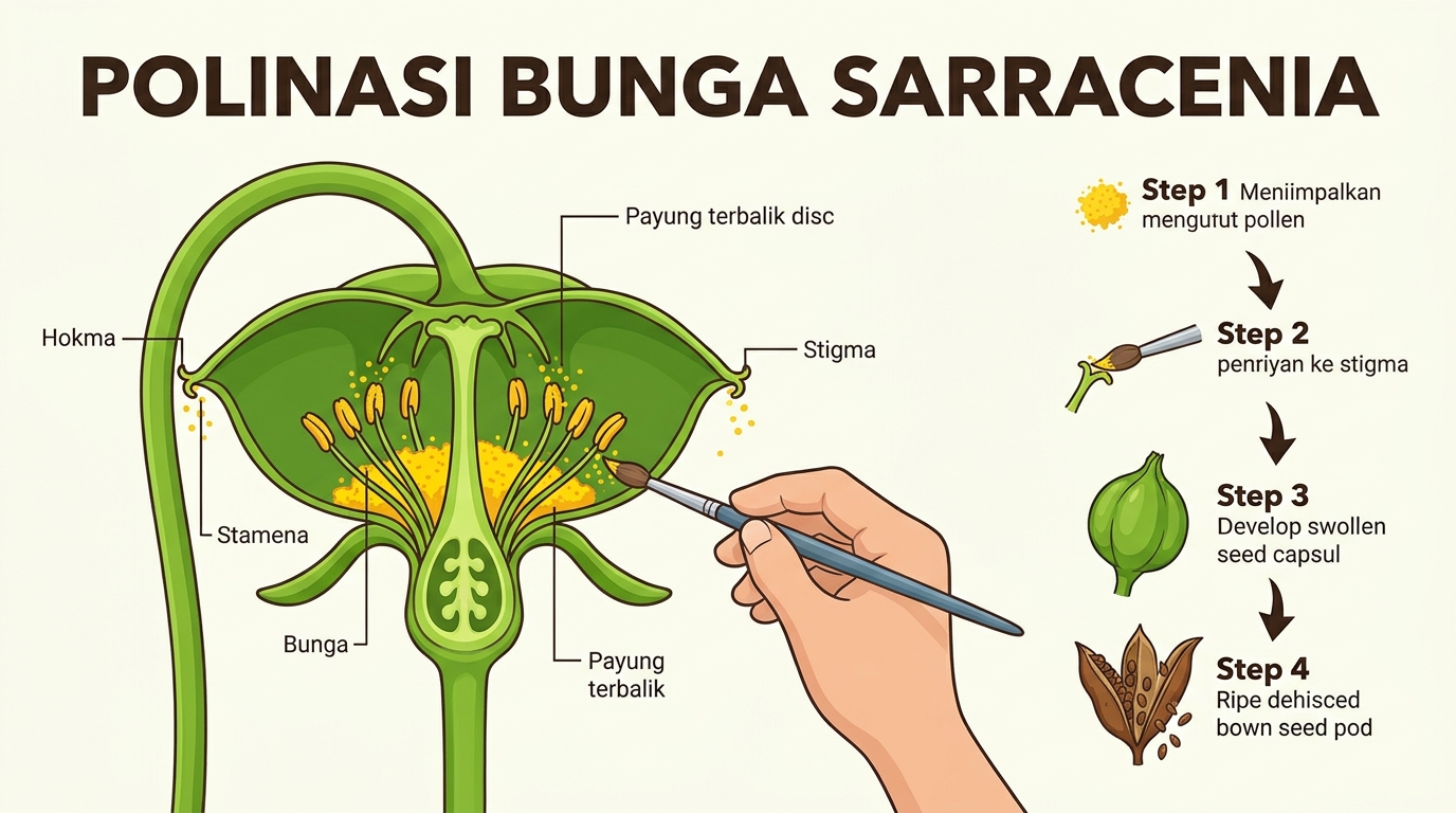 Panduan Polinasi Bunga Sarracenia: Memahami Anatomi Payung Terbalik, Teknik Silang Buatan, & Panen Biji Viable